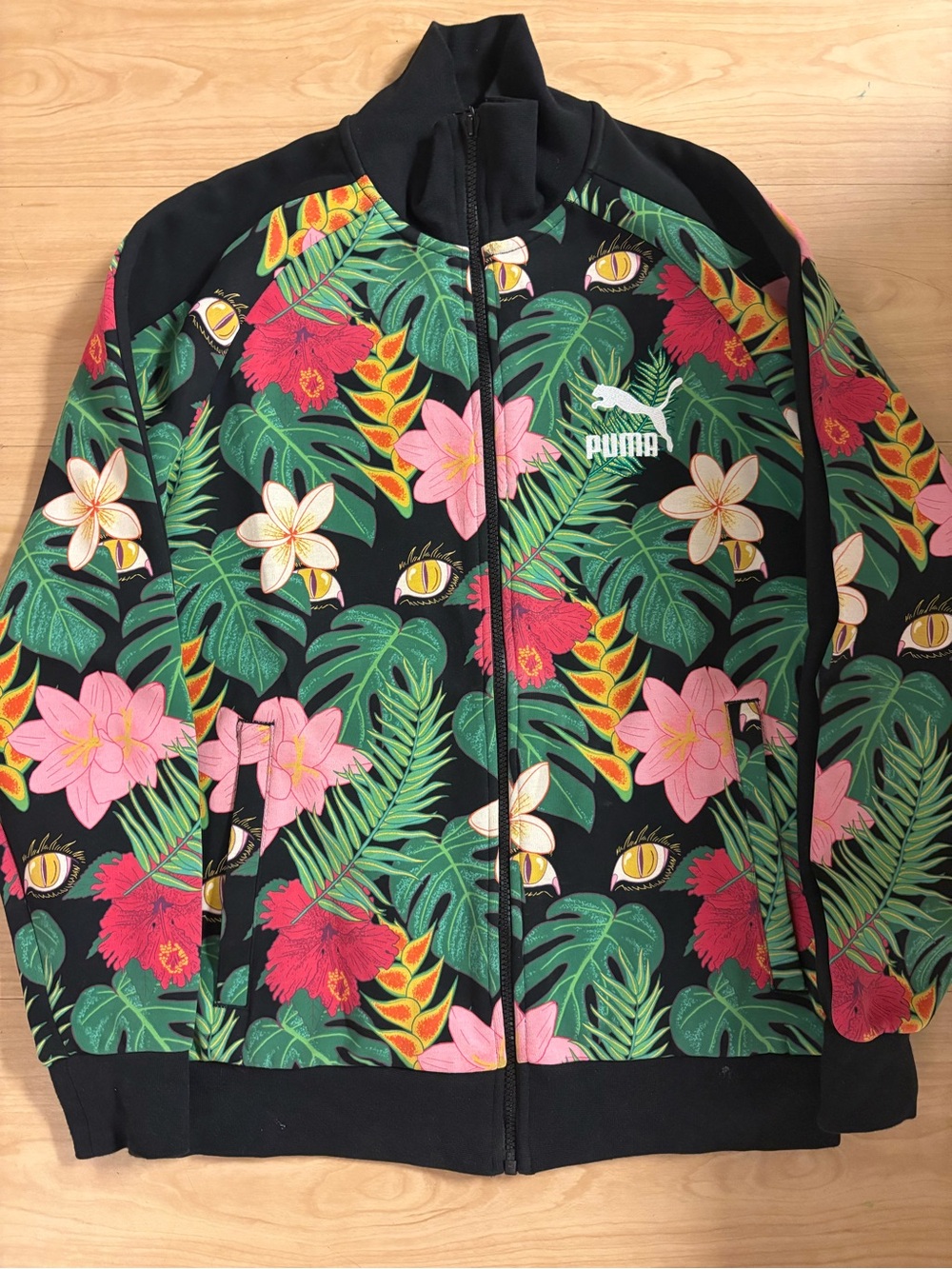Puma Black Tropical Floral Track Jacket with Pink & Green